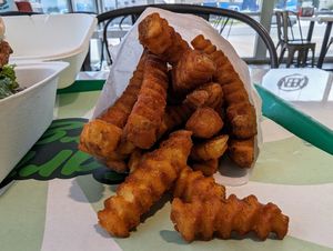 Fries a bit overdone today... at Earth Burger in San Marcos