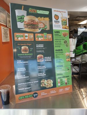 Menu as of January 2024 at Earth Burger in San Marcos