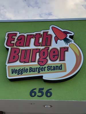 When you see this sign, vegan burger goodness awaits! at Earth Burger in San Marcos