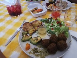 Falafel and roasted veggies with salad at Captain's Table in Terceira