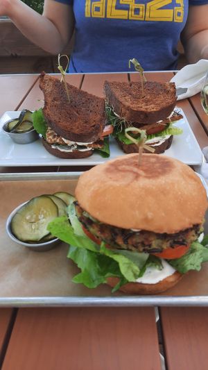 Tempeh sandwich (above) and wild rice burger (below) both veganized at Common Roots Cafe in Minneapolis