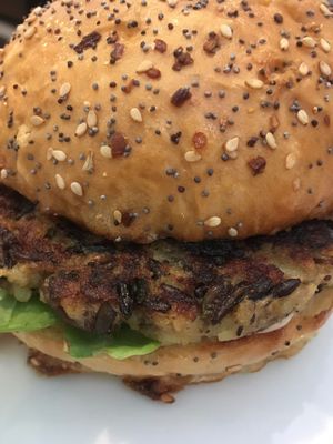 Wild rice burger. at Common Roots Cafe in Minneapolis