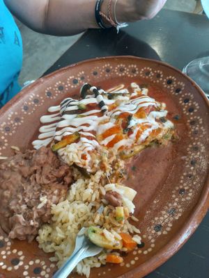 Chile relleno veggie (under ALL the sauce) at Alma y Manny  in Todos Santos