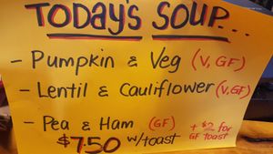 Pumpkin & veg soup
Lentil & cauliflower soup at True to the Bean in Katoomba