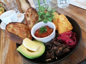 Vegan breakfast bowl at Bean and Bread in Abergavenny