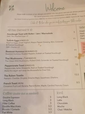 Menu at Bean and Bread in Abergavenny