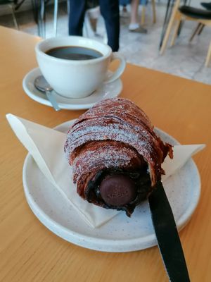 Choc cruffin at Bean and Bread in Abergavenny