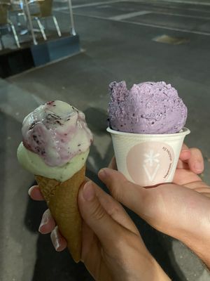 Basil/Black Forest and Blueberry-Lavender at Veganista Ice Cream VI in Vienna