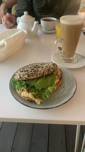 Avocado toast (menu says that they use sourdough but we got bagels)  at Cakester Cafe in Krakow