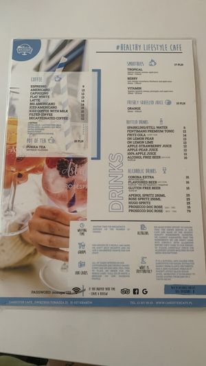 Menu  at Cakester Cafe in Krakow
