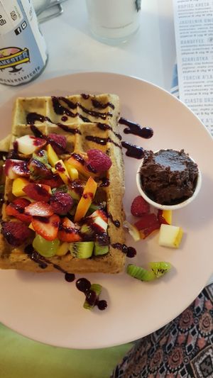 Vegan Waffles at Cakester Cafe in Krakow