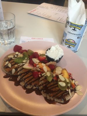 Beautiful gluten/lactose free pancakes at Cakester Cafe in Krakow