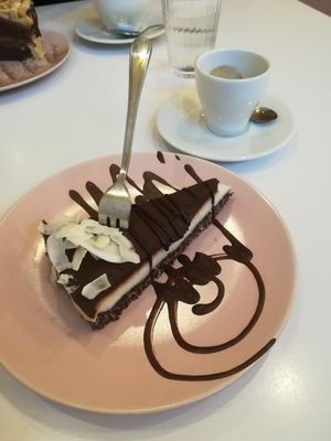 Vegan bounty cake at Cakester Cafe in Krakow