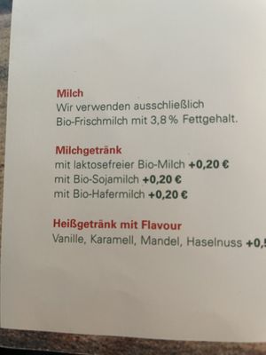 You have to pay 20 Cents für oat and soy milk  at Cafe Sehnsucht in Cologne