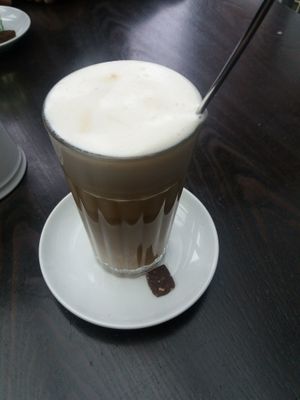 Vegan soya Latte Macchiato at Cafe Sehnsucht in Cologne