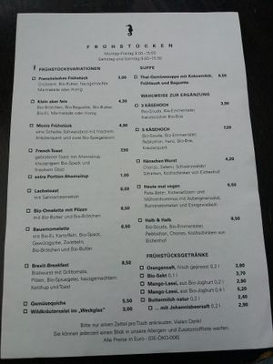 Breakfast menu at Cafe Sehnsucht in Cologne
