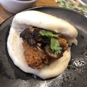 Mushroom and panko aubergine steamed bun  at Wagamama in High Wycombe