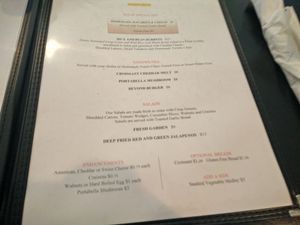 vegetarian menu with vegan options at The Market House in Galena