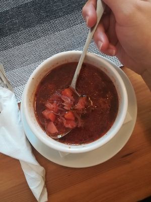 lunch menu - borscht at VegGo Bistro in Zilina