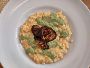 Daily menu - vegetable risotto with pesto & aubergine at VegGo Bistro in Zilina