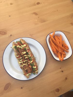 Vegan dog at VegGo Bistro in Zilina