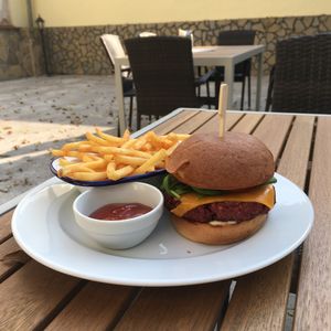 Gluten free seitan burger at VegGo Bistro in Zilina