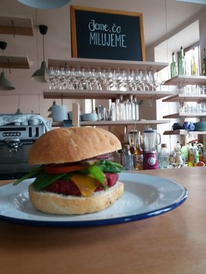 TofuBeet Burger at VegGo Bistro in Zilina