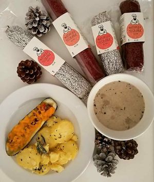 Zuchhini filled with vegan cheese at VegGo Bistro in Zilina