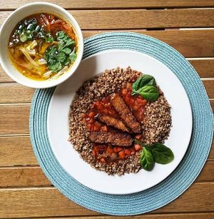 Pho soup and seitan at VegGo Bistro in Zilina