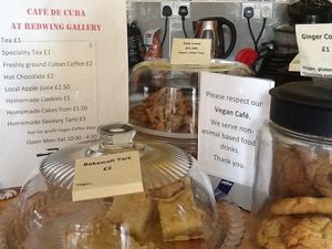 Locally made vegan cakes. at Redwing Gallery in Penzance