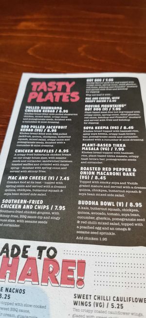 Menu at The Graduate in Sheffield