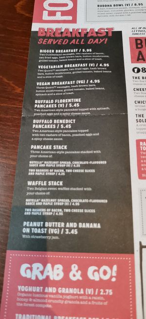Menu at The Graduate in Sheffield