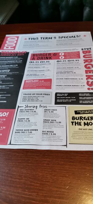 Menu at The Graduate in Sheffield
