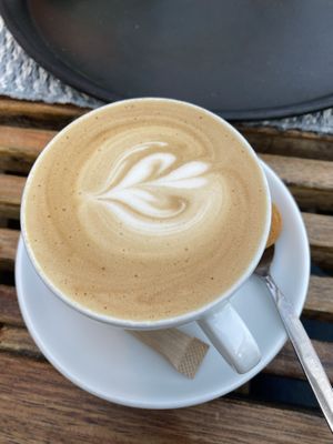 Vegan caramel latte with oat milk  at Gylly Beach Cafe in Falmouth