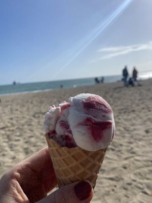 Vegan raspberry ripple ice cream!😍  at Gylly Beach Cafe in Falmouth