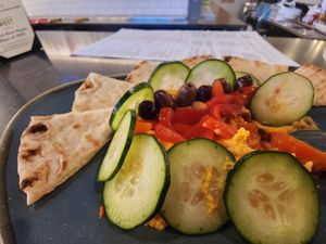 Red pepper hummus #Veganuary at BeerStyles in West Des Moines