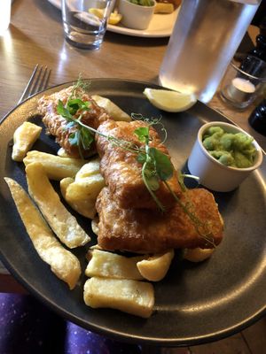 Beer Battered Tofu “Fish” and Chips  at The Bells of Peover in Lower Peover