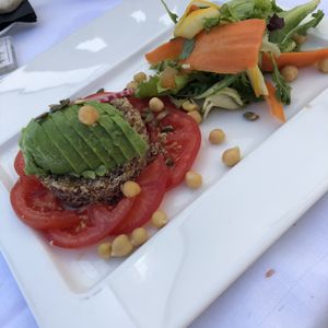 Veggie plate, quinoa, chick peas, tomato with thinly sliced carrot and salad.  Very tasty! at Hotel Le Versailles  in Villefranche-sur-mer