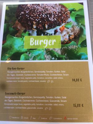 Menue at Rohkosteria in Frankfurt