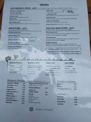 Menu at Auden in Montpellier
