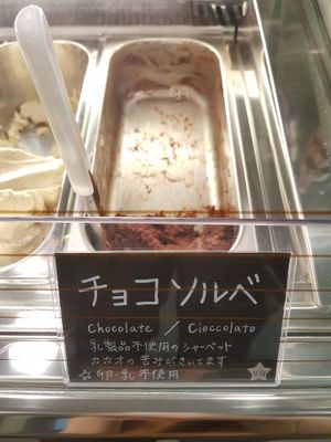 Vegan flavours clearly labelled with VG at Mondo Gelato in Tokyo