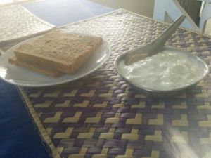 tsatziki  and bread at Jina's in Unawatuna