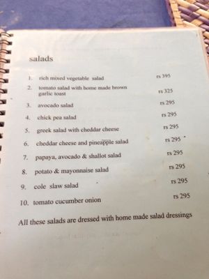 Jina's menu at Jina's in Unawatuna