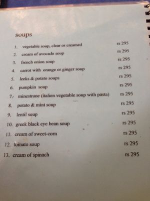 Jina's menu at Jina's in Unawatuna