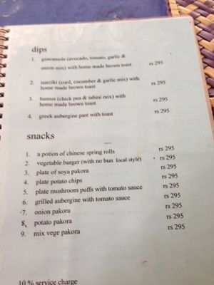 Jina's menu at Jina's in Unawatuna