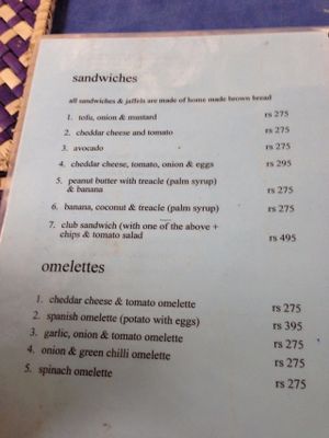 Jina's menu at Jina's in Unawatuna