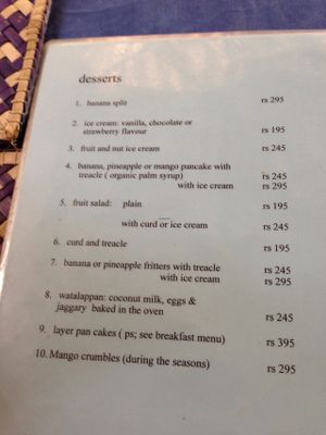 Jina's menu at Jina's in Unawatuna