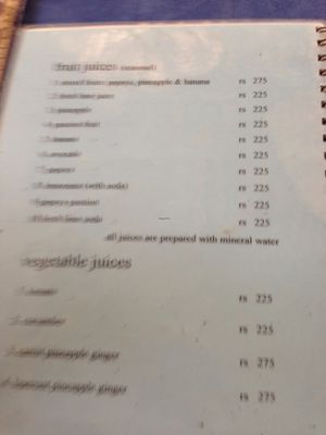 Jina's menu at Jina's in Unawatuna