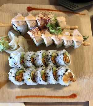 Crab sushi and sweet potato sushi rolls #Veganuary at Kensho in Westminster