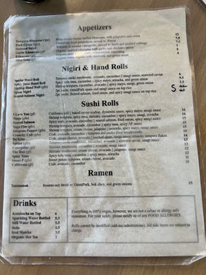 Menu  at Kensho in Westminster